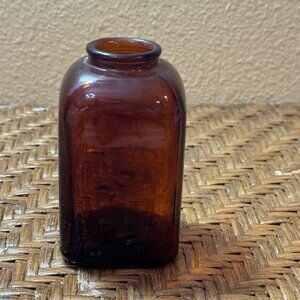 Vintage Brown  Glass Snuff Apothecary Bottle Square Rounded Design